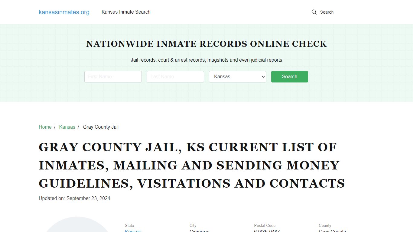 Gray County Jail, KS: Offender Locator, Visitation & Contact Info